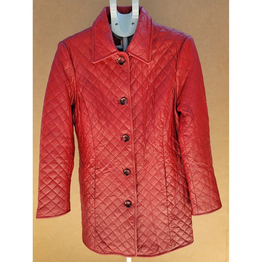 Vintage Neiman Marcus Exclusive Red Quilted Leather Jacket Coat Large Classic